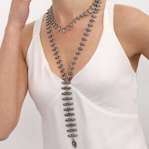 Boho Vintage Silver Tassel Necklace Set - Long Tassel Jewelry Set - Bohemian Nec